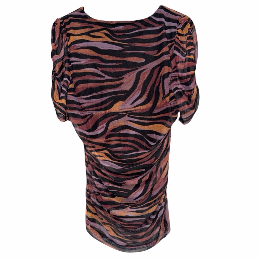 Cable & Gauge V-Neck Zebra-Print Top in Black, Rust & Purple. Pre Loved - Picture 3 of 6